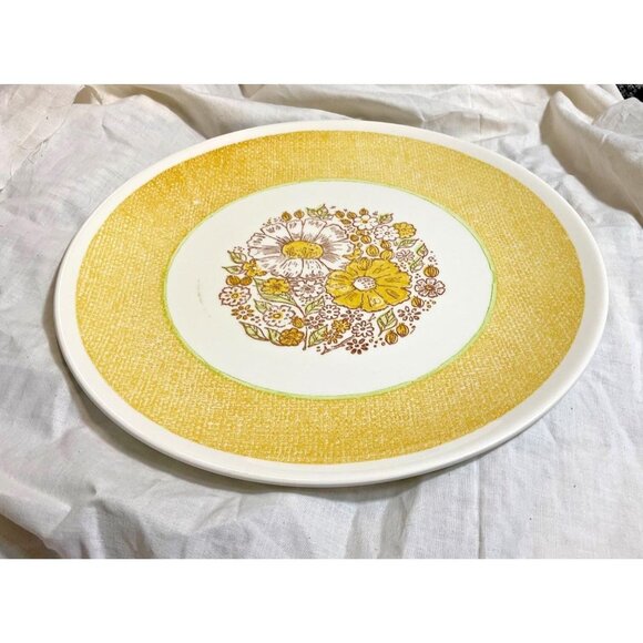 Vintage Yellow Floral Serving Platter 12.5" USA MCM Nosegay Taylor Ironstone - Picture 2 of 7